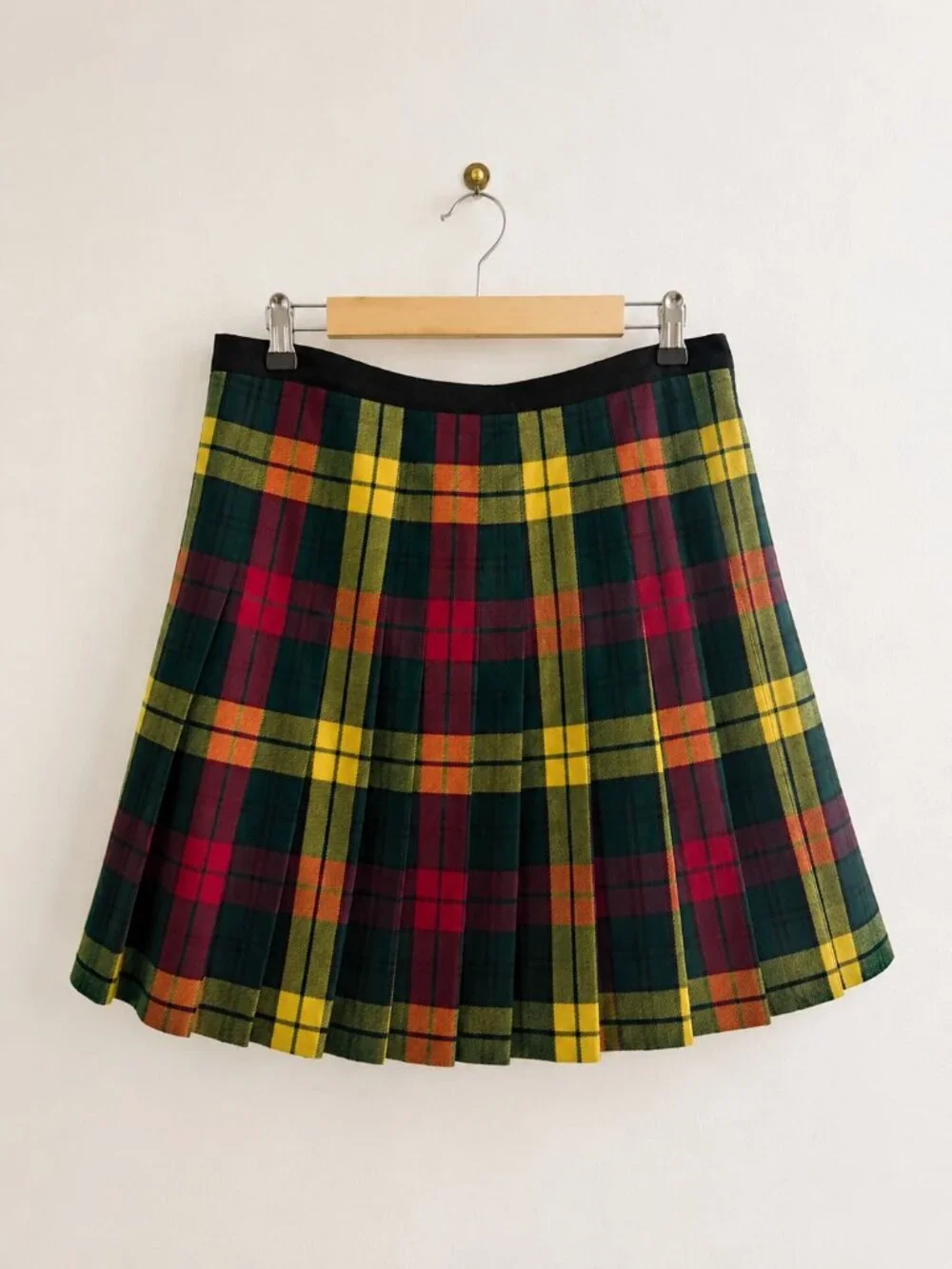 Vintage‎ Escada Tartan Buchanan Plaid Button Down Wool School Girl Skirt